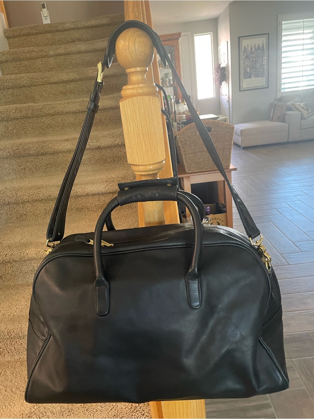Coach Black Leather Duffel Bag with Gold Hardware